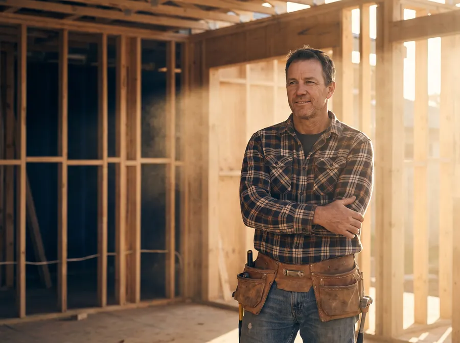 A contractor on site in late-day light