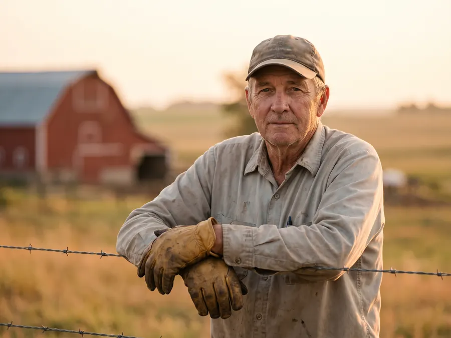 A farmer on their land at first light