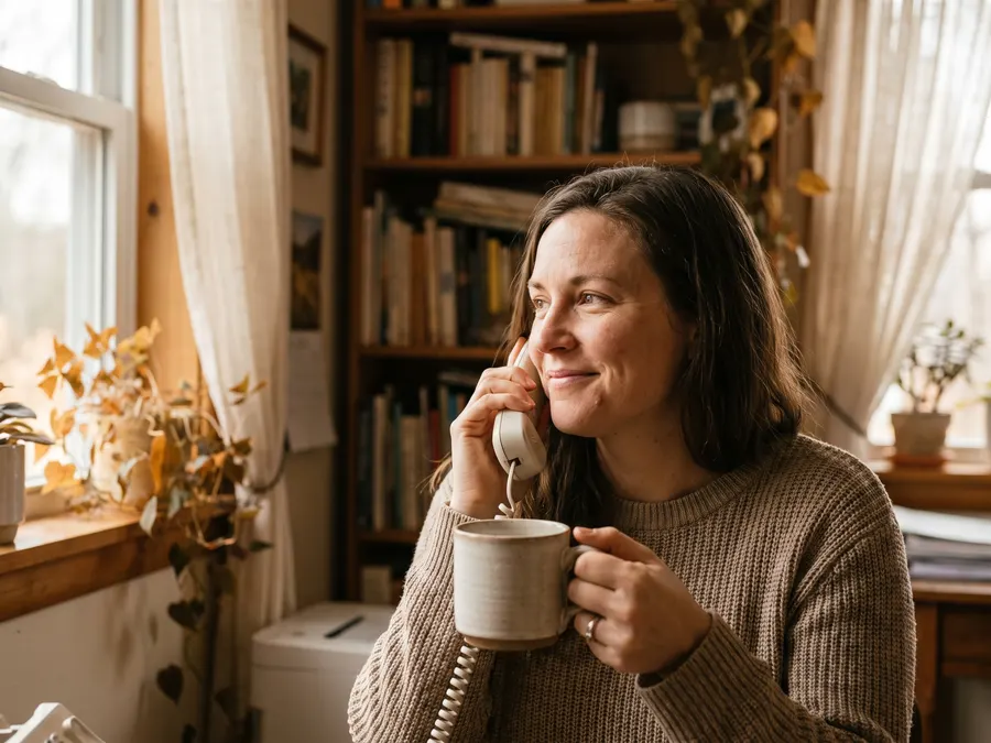 A woman talking through coverage options from her home office