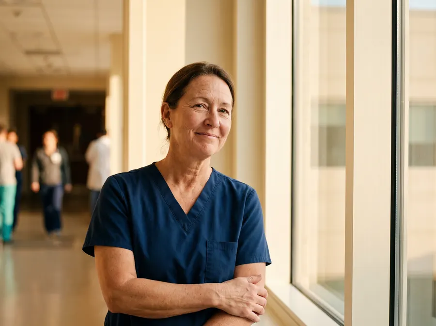 A nurse at the end of a shift