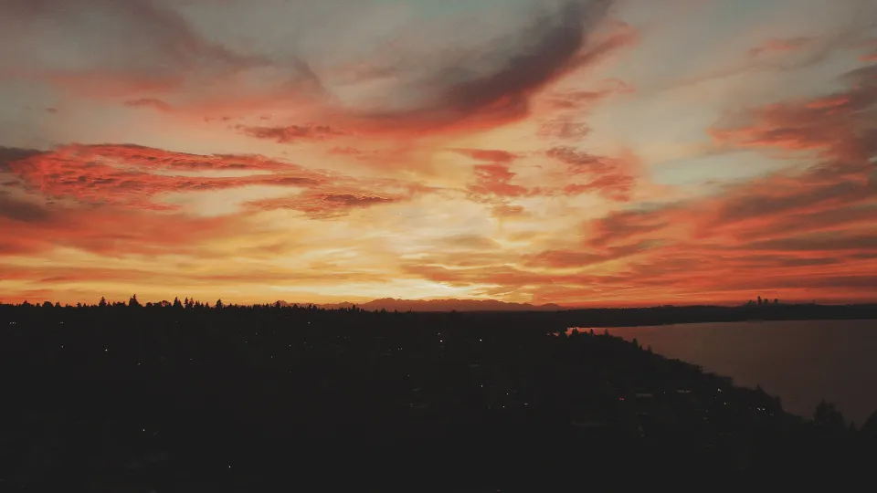 A Pacific Northwest city skyline at sunset