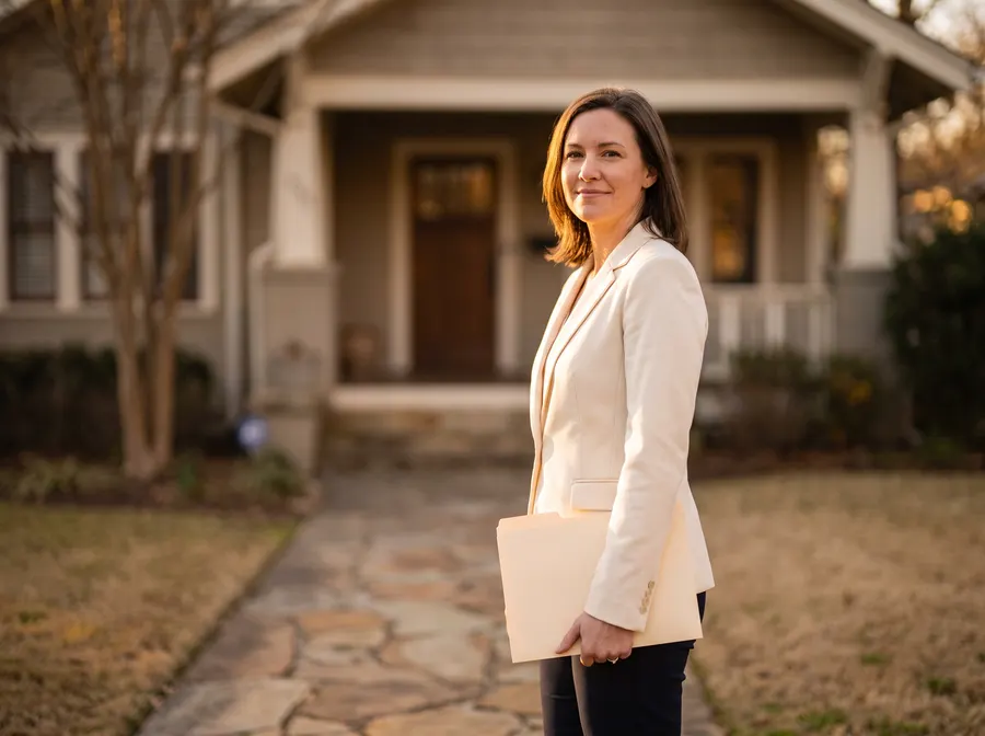 A real-estate agent outside a listed home